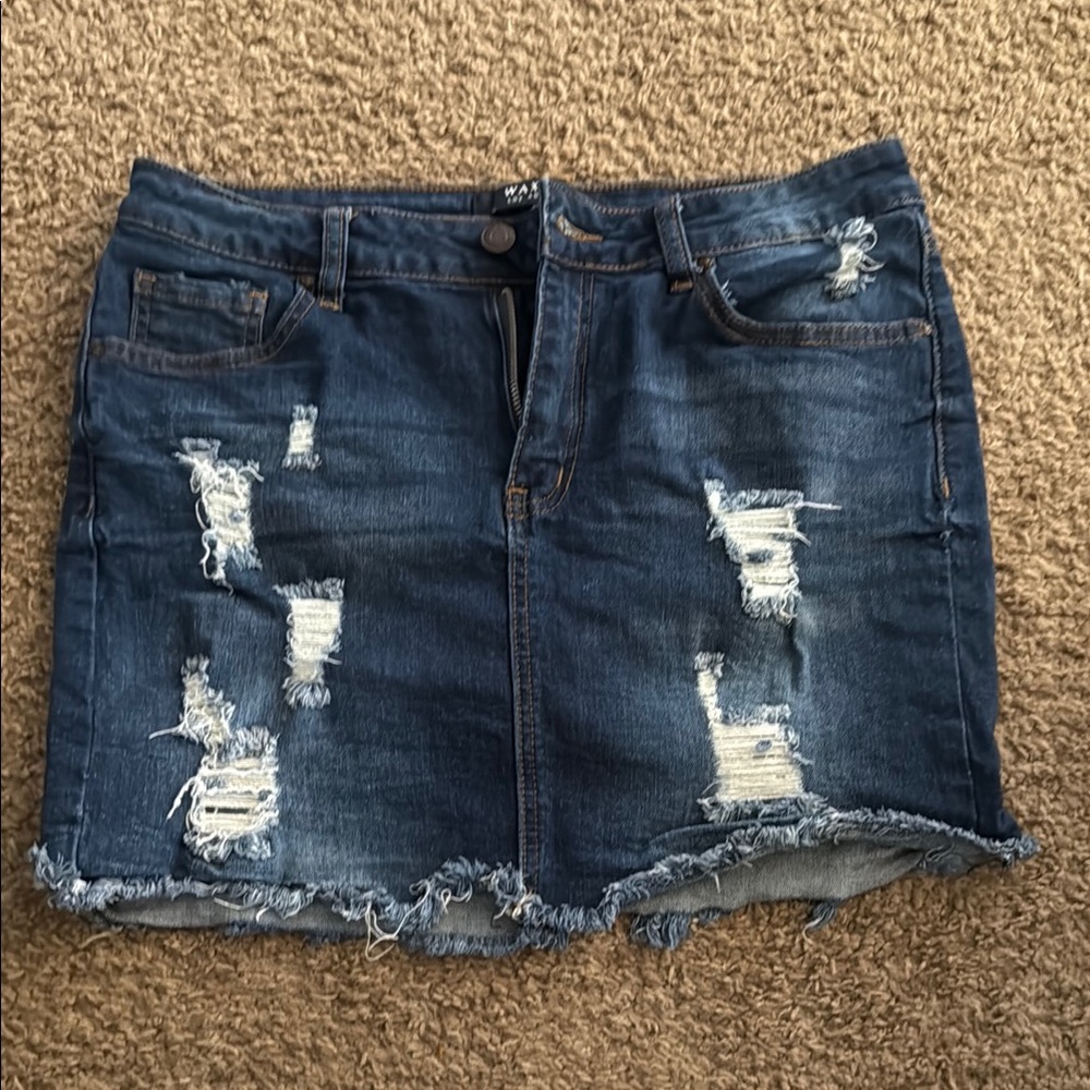Wax Jean Distressed Jean Mini Skirt